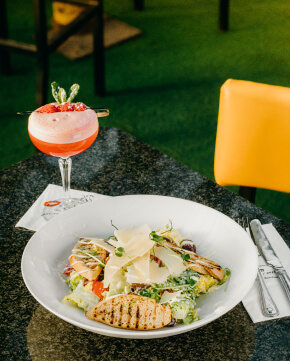 image of salad lunch with a cocktail